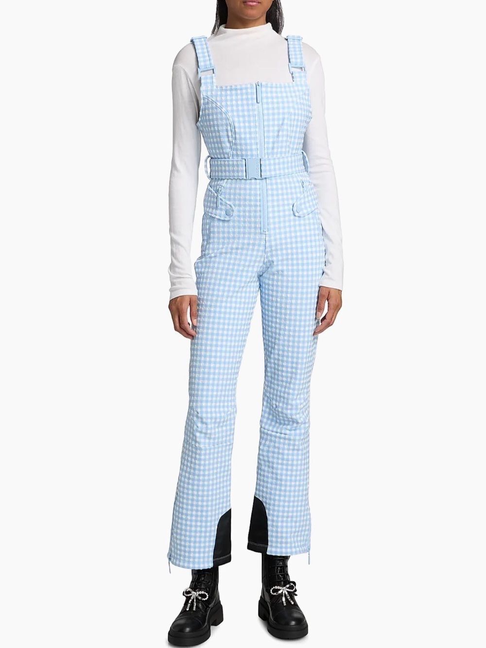 Cordova Fernie Gingham Ski Bib Light Blue Baby Blue NWT Size Medium Cerulean